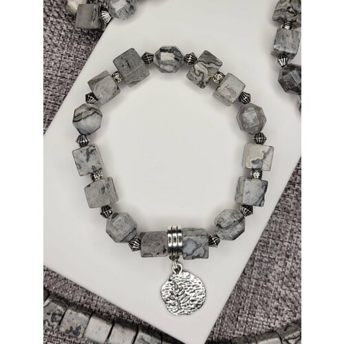 Браслет, размер 17 см, серый