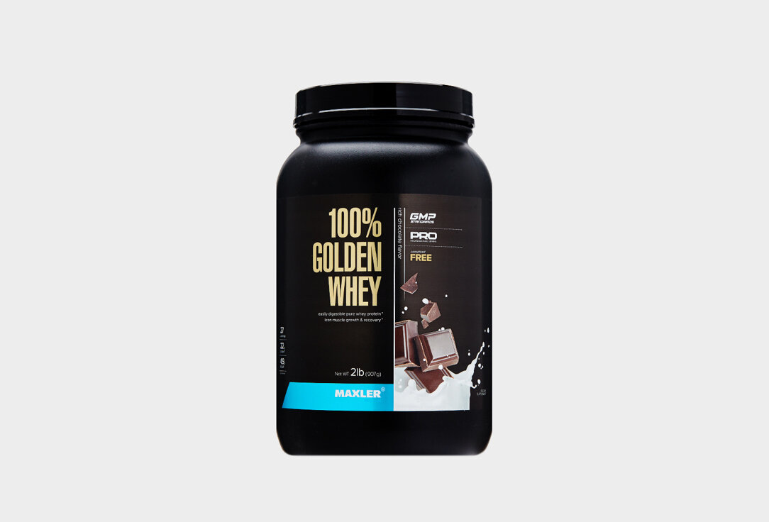 Протеин MAXLER, Golden Whey, концентрат сывороточного белка, изолят сывороточного белка, Насыщенный шоколад 908мл