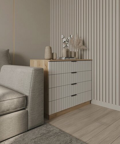 Изображение товара Комод Аквамарин "Венеция", дуб сонома /белый ЛДСП /МДФ, 4 ящика, шариковые направляющие