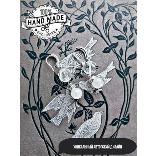 Серьги с подвесками  Герда, горный хрусталь, кварц, размер 40 мм, белый