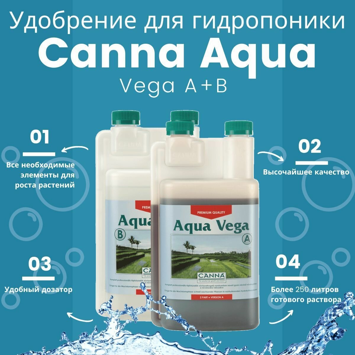 Удобрение для гидропоники Canna Aqua Vega A+B 1L / Канна Аква Вега А+Б 1л