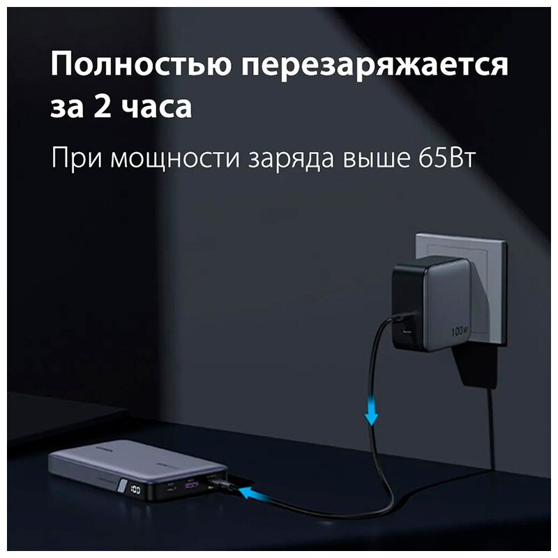 Аккумулятор внешний UGREEN 25188 20000mAh PD 100W, серый - фото №12