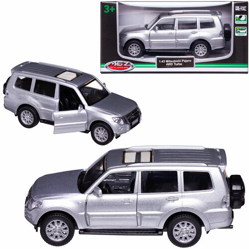 Машинка металлическая серия 1:43 Mitsubishi Pajero 4WD Turbo, цвет серебряный, инерционный механизм, двери открываются - MSZ [WE-15962S] машина металлическая msz 68663 mitsubishi pajero свет и звук белый 1 32