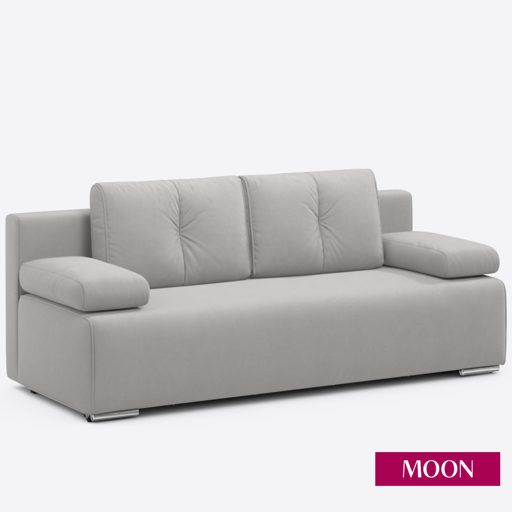 Диван-кровать прямой, еврокнижка, MOON FAMILY 043, велюр серебристый, 205х91х88 см . Эксклюзивная пена UniqFoam