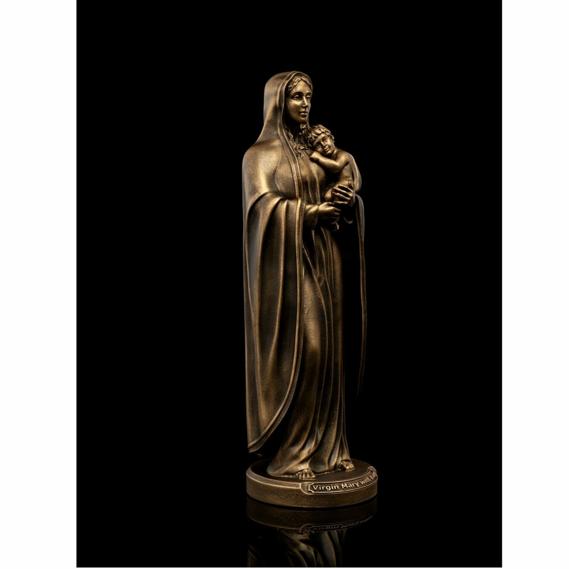 Статуэтка Дева Мария с младенцем, 19см, литьевой мрамор, цвет патина бронза — фото 1