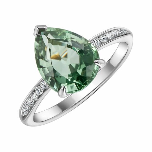 Кольцо Constantine Filatov кольцо со светло-зеленым турмалином, белое золото, 585 проба, родирование, турмалин, бриллиант, размер 17, зеленый, белый кулон с зеленым турмалином