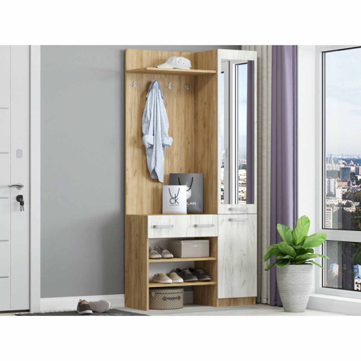 фото Прихожая "Валерия-1" - дуб крафт белый/дуб крафт золотой