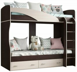 Двухъярусная кровать "Мийа", 80x200 см , цвет Венге / Дуб молочный