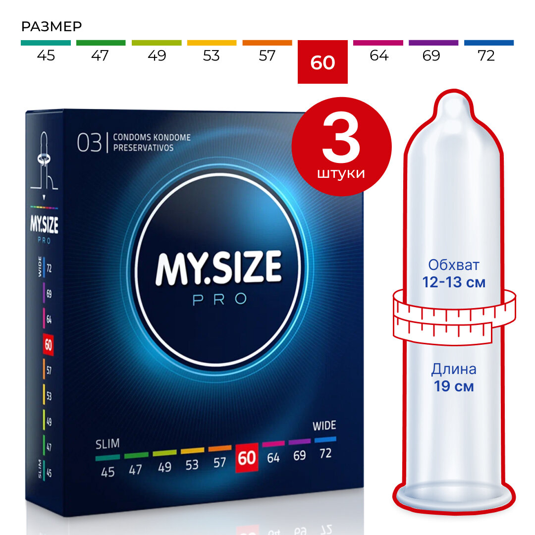 MY.SIZE / MY SIZE размер 60 (3 шт)/ Майсайз презерватив большого размера - ширина 60 мм