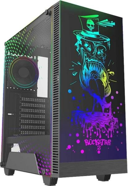 RockStar 2 ATX case, black, w/o PSU, w/1xUSB3.0+1xUSB2.0, w/3x12cm ARGB front fan (GMX-12-DBB fan), w/1x12cm ARGB rear fan (GMX-12-DBB fan)