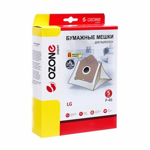Мешок-пылесборник P-46 Ozone бумажные для пылесоса 5 шт микрофильтр комплект из 4 шт 2262₽