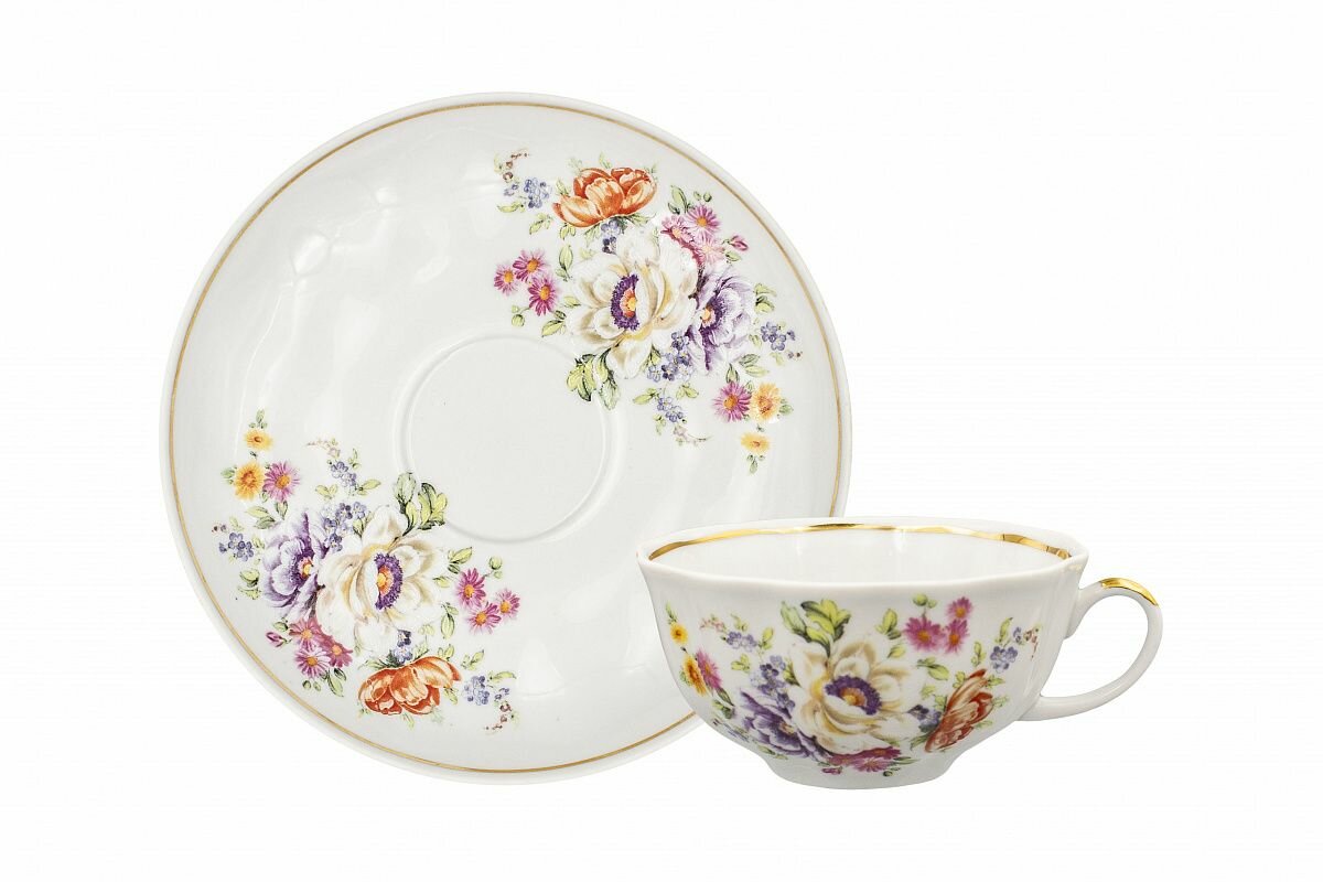 фото Пара чайная фарфоровая 220 мл. Дулево ф. Тюльпан "Мейсенский букет"
