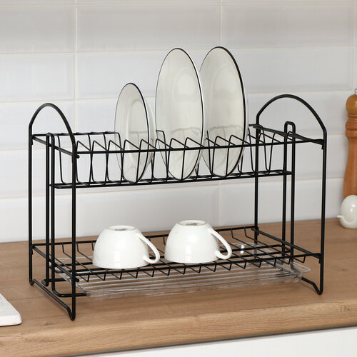 Сушилка для посуды с поддоном 2-х ярусная разборная 39524295 см цвет черный 1722₽