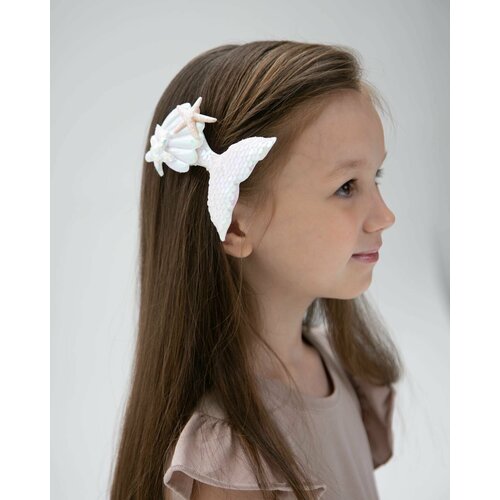 Красивая большая заколка для волос детская с блестящими паетками рыбий хвост русалки белая радужная EEbaby