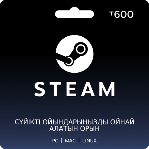 Подарочная карта Steam 600 тенге пополнить стим казахстан цифровой ключ steam пополнение для Казахстана KZT 160₽