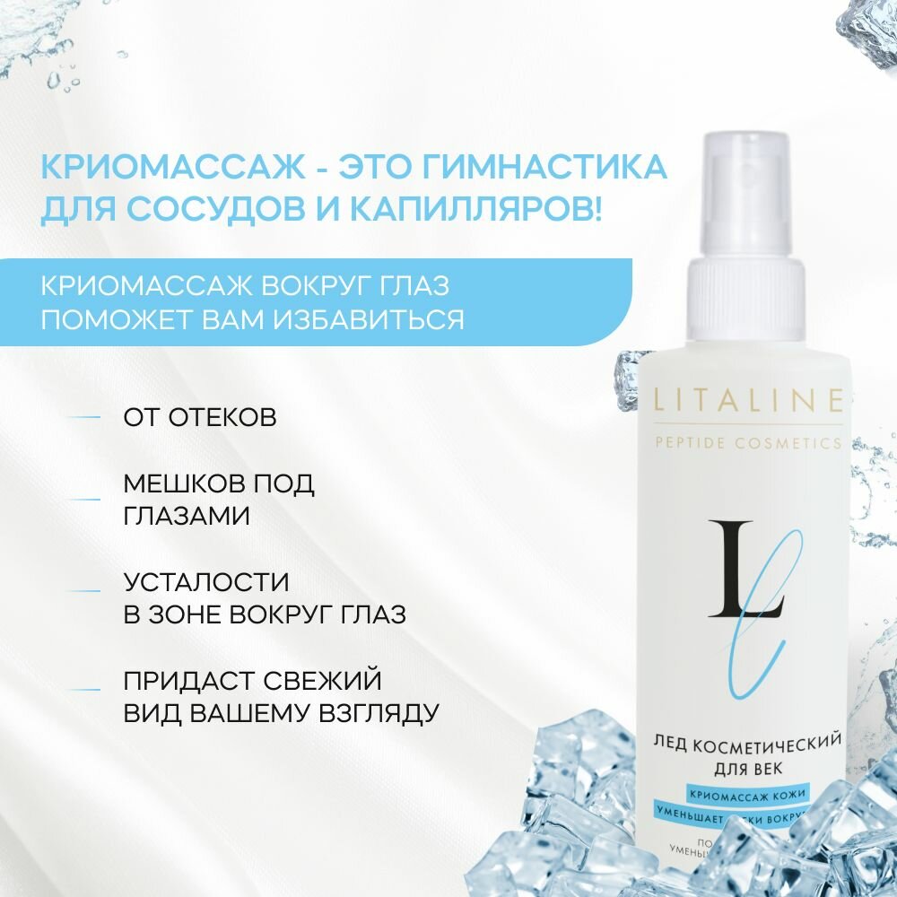 Гели Для Физиотерапии Век LITALINE Лед Косметический для Век с Пептидами, криомассаж, витамины F и E, с черникой, 200мл