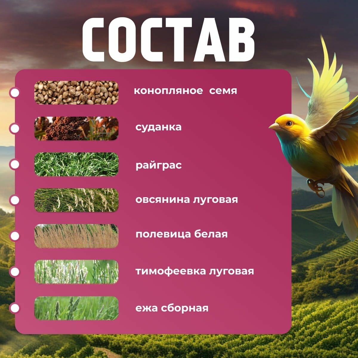 Корм для птиц рафа для канареек, волнистых и средних попугаев смесь 2 кг — фото 1