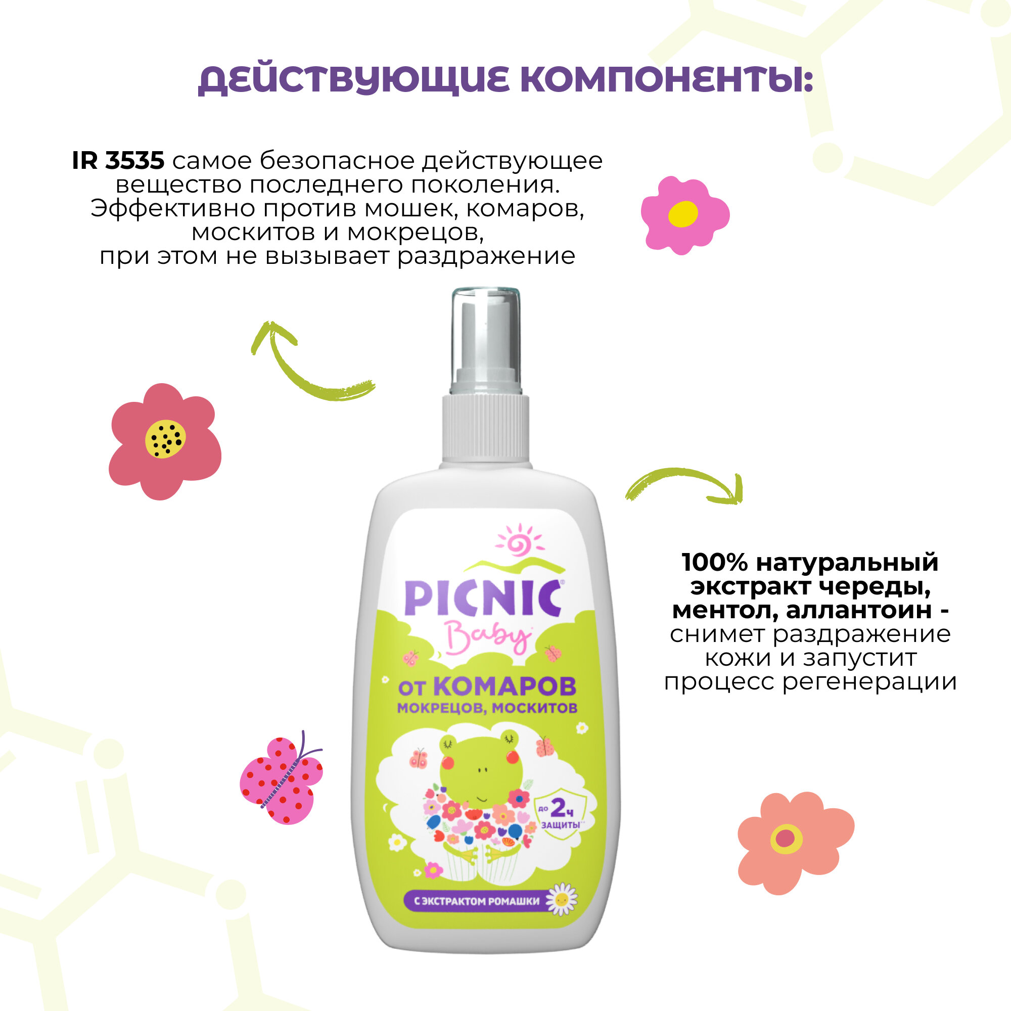 Спрей Picnic Baby от комаров с экстрактом ромашки, 120 мл, белый — фото 1