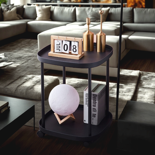 Столик журнальный SmartMe на колесах, черный матовый, 52х42 см