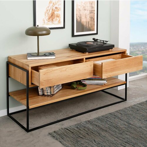 Туалетный столик консоль G+K с ящиками и полкой из массива дикого дуба в стиле лофт