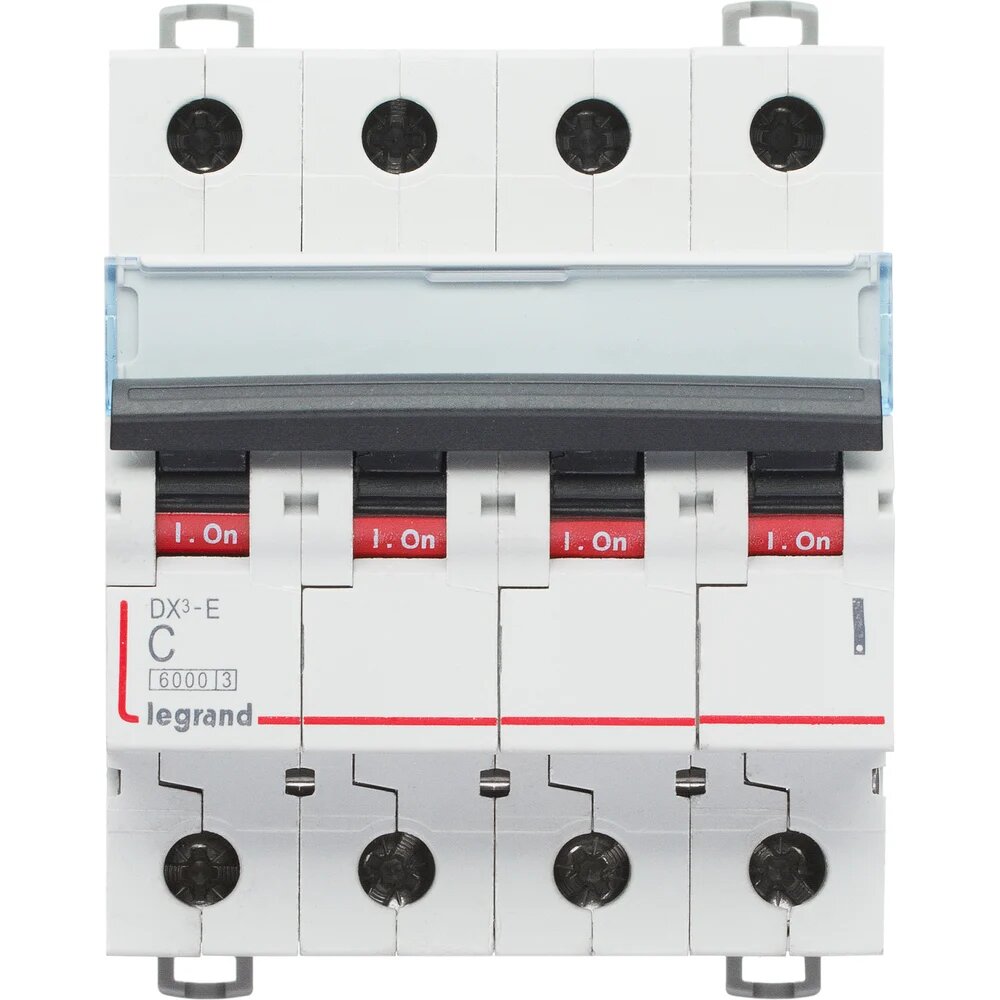 Legrand Автоматический выключатель DX?-E 6000 6 кА тип характеристики C 4П 230/400 В~ 25 А 4 модуля 407307
