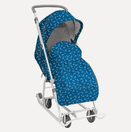 Изображение товара Санки-коляска Nika "Наши детки НДТ3-1К" с динозавриками, складные, с колесами