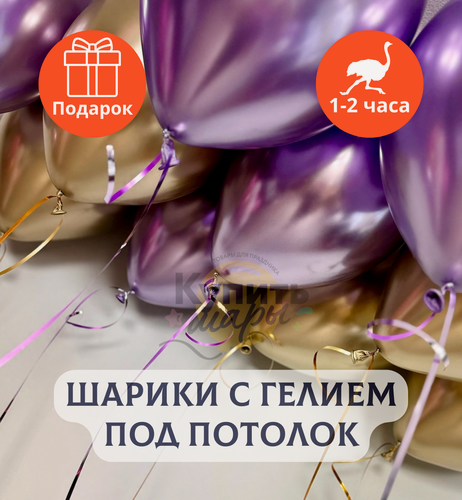 Изображение товара Воздушные шары с гелием под потолок "Фиолетовый хром с золотом" 5 шт.