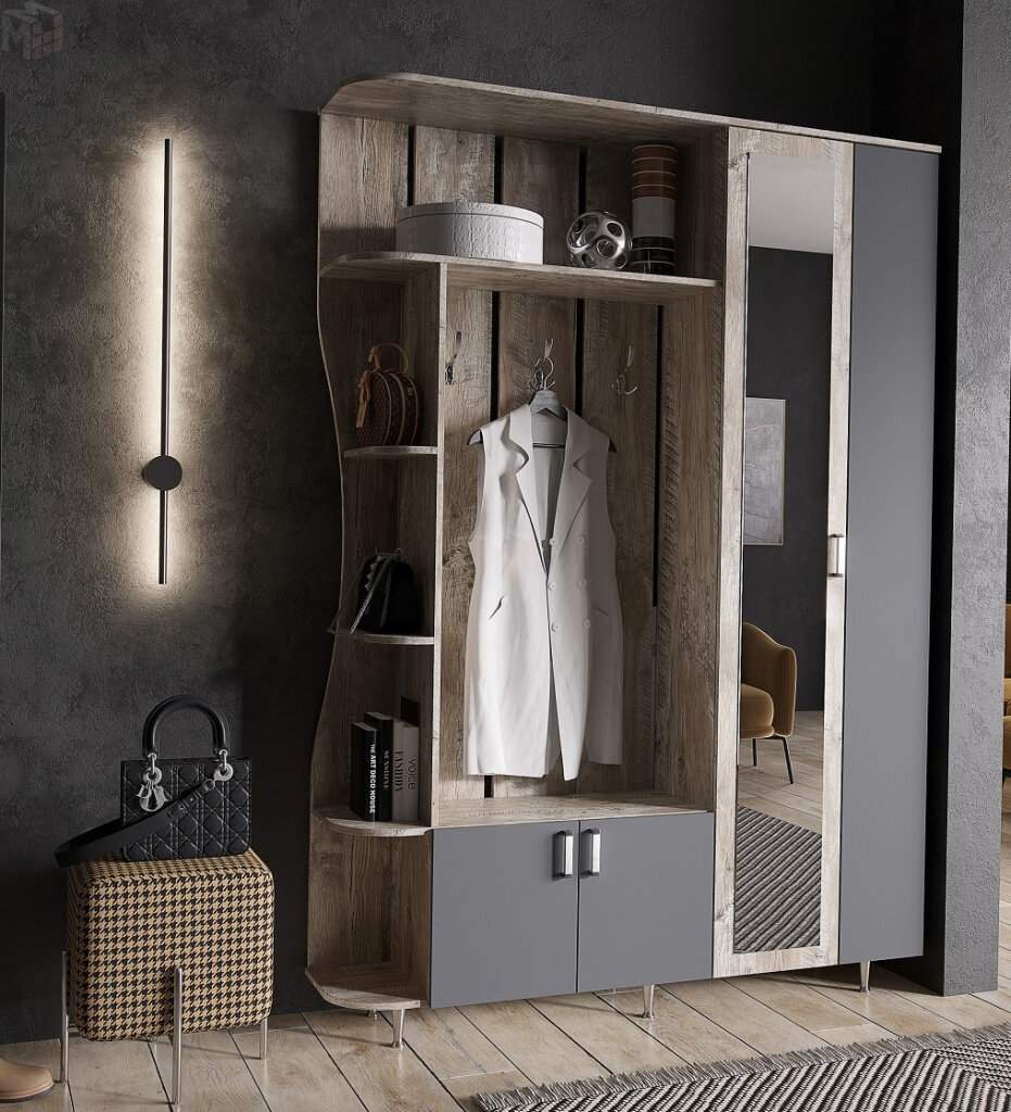 Прихожая МИФ "Лика" №1, цвет "дуб юкон/графит", 150х37х215 см, с зеркалом