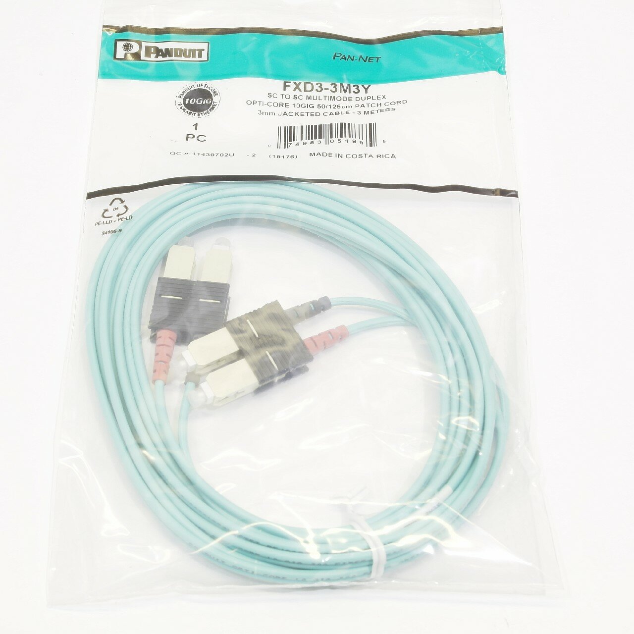 Патч корд оптический Panduit Pan Net FXD3 3M3Y 50 125 OM3 ММ duplex SC 3м 10G