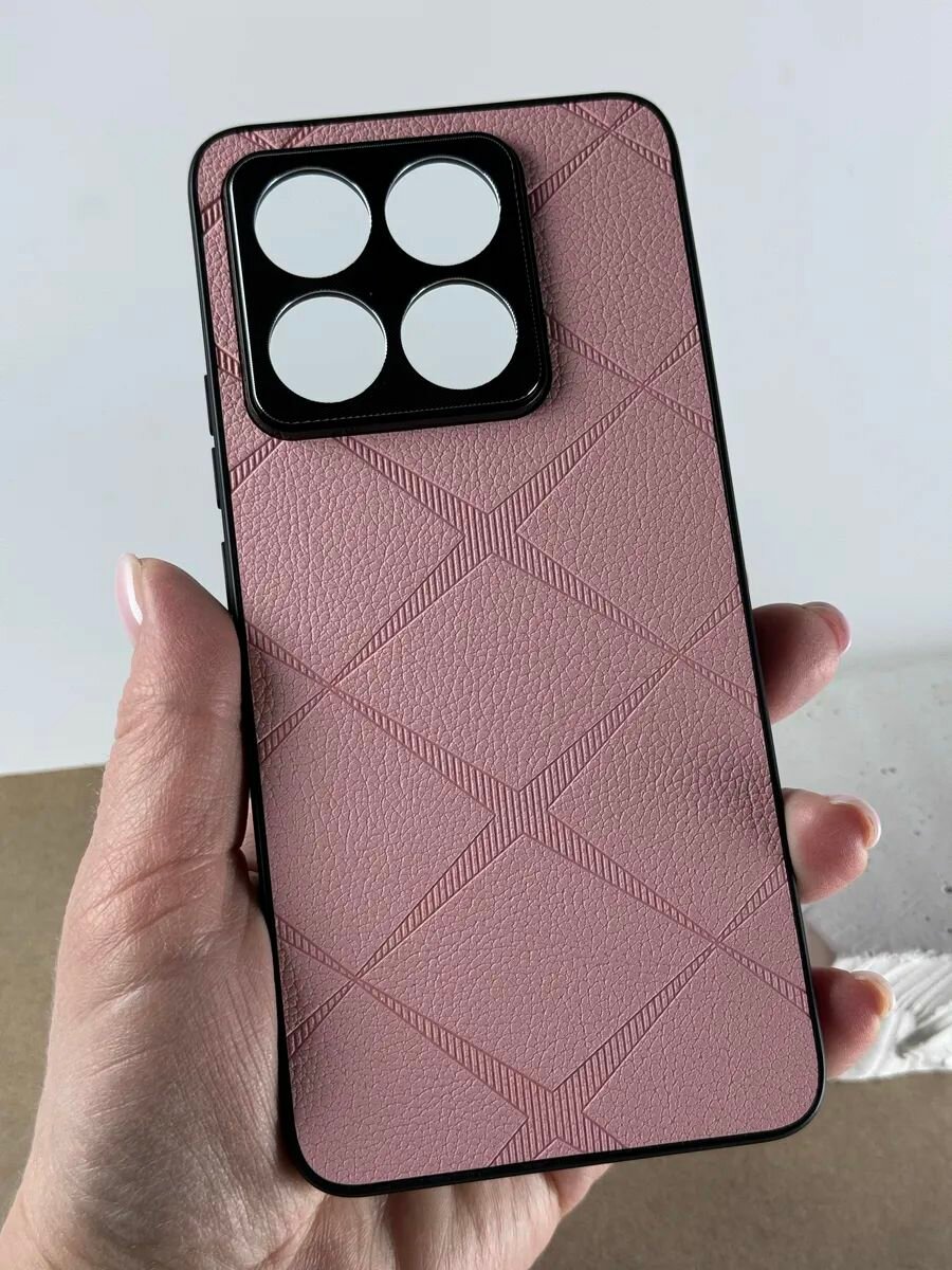 Чехол Xiaomi 14T (Чехол на Сяоми 14Т) с защитой камеры, текстура кожи, розовый — фото 1