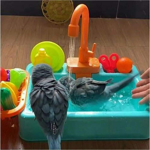 Ванночка-купалка с фонтаном и игрушками для попугаев+16 игрушек