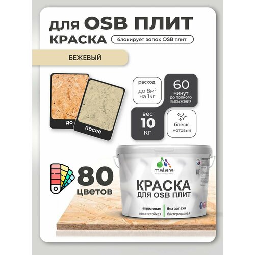 фото Краска акриловая (ак) malare для osb плит влагостойкая матовая бежевый 0.1 л 10 кг