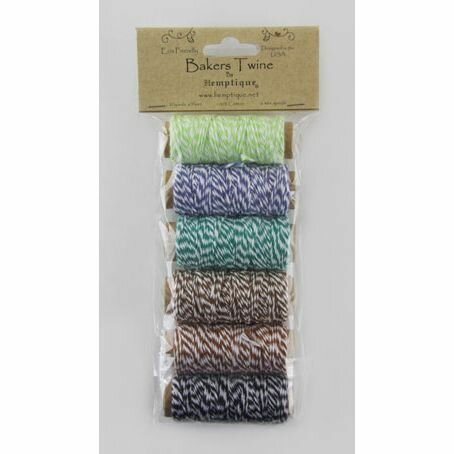 Шнуры HEMPTIQUE "Bakers Twine", 2х2 нити, 1 мм, 6 катушек, оттенки синего, зеленого, коричневого