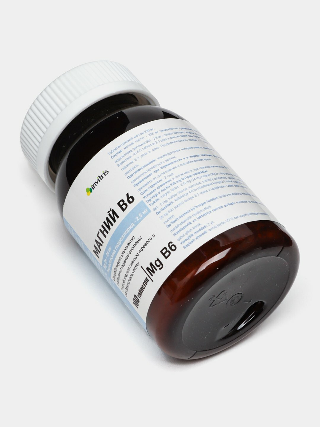 БАД INVITRIS "Магний В6", 24мг, 100 капсул, для нарушения сна, Узбекистан