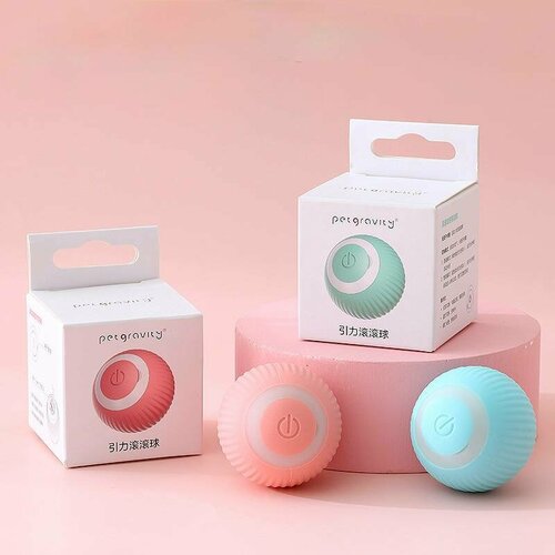 Мяч "TeaserBall", для кошек и собак, розовый, интерактивный, заводной