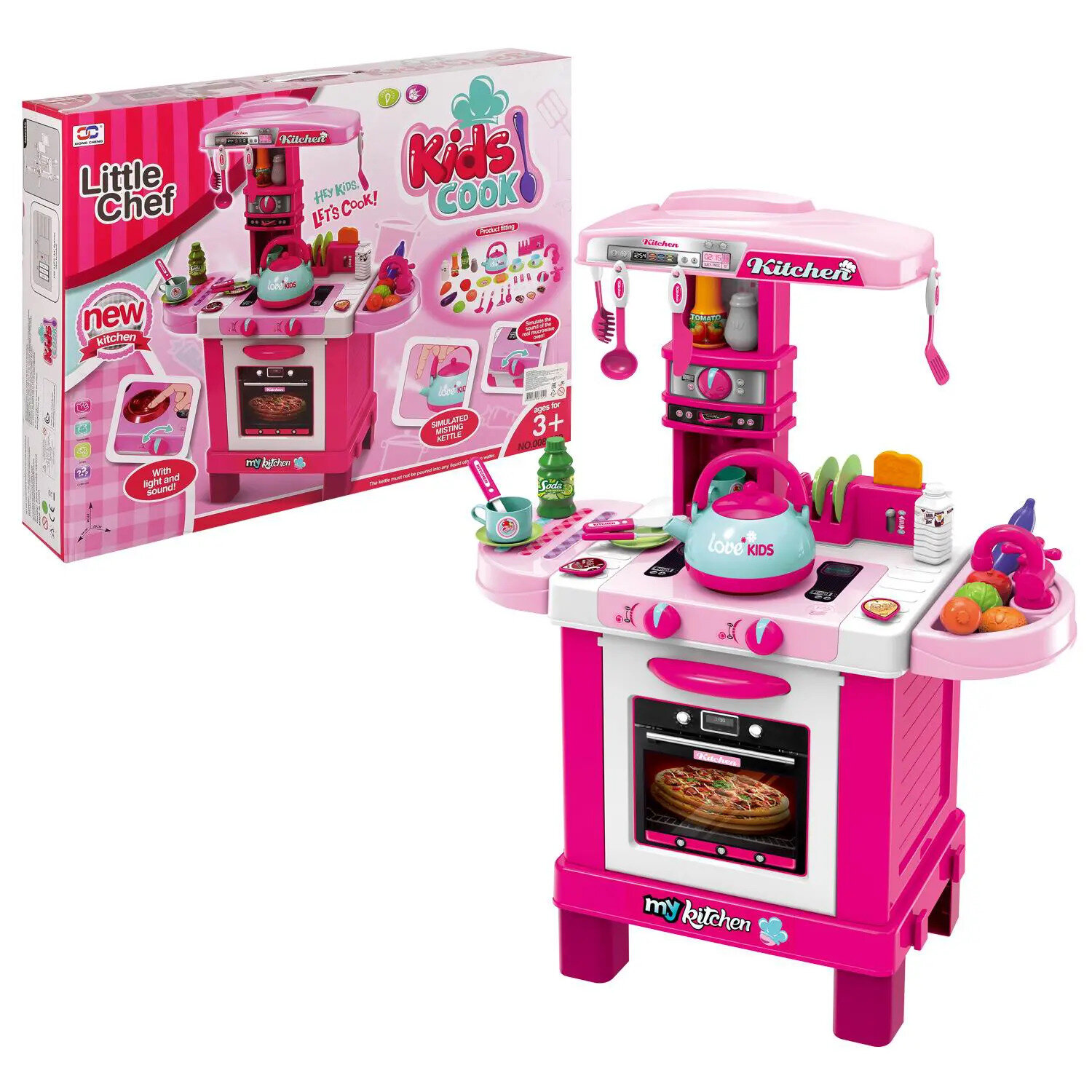 Игровой набор Кухня многофункциональная, розовая, с аксессуарами, со световыми и звуковыми эффектами, в коробке