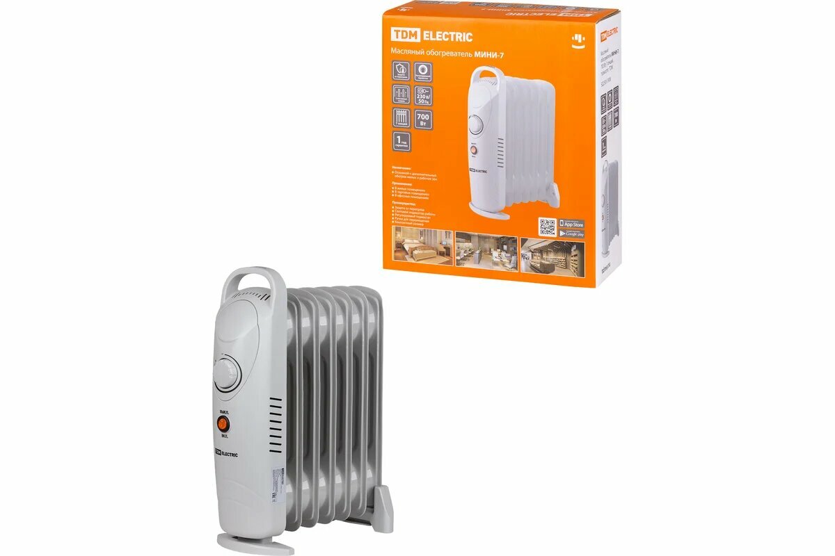 Масляный радиатор MINI-7 от TDM ELECTRIC 700Вт 7секций механическое управление серый