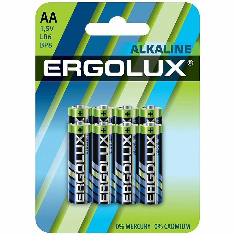 Ergolux Alkaline BL8 LR6 (LR6 BP8 пальчиковая батарейка АА 1.5В) (упак. 8 шт.) цена за 1 упак.