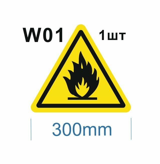 Предупреждающие знаки W01 Пожароопасно. Легковоспламеняющиеся вещества ГОСТ 12.4.026-2015 300мм 1шт