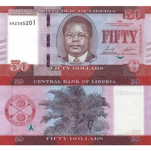 Либерия 50 долларов 2022 P-W40 UNC либерия 100 долларов 2011 г портрет уильяма ричарда толберта unc