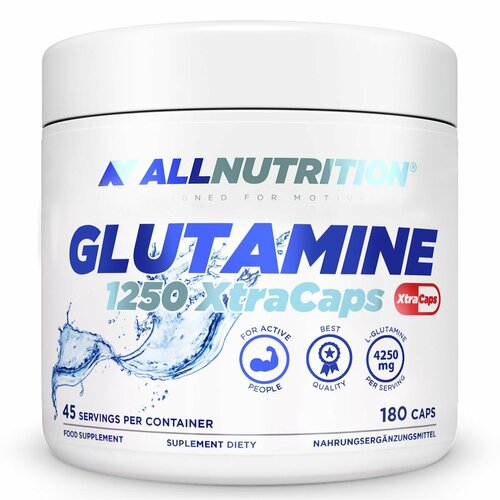 фото Глютамин + таурин, 180 капсул / allnutrition glutamine 1250 xtracaps / аминокислоты, для набора мышечной массы, для выносливости, для обмена веществ, для пищеварения