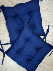 Подушка на стул Синяя 35*35 см с завязками/ 2 штуки