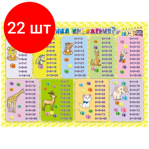 Комплект 22 штук, Плакат Учебный Таблица умножения А4, КПЛ-193 беденко м смекай в таблица умножения без напряжения рабочая тетрадь для 3 класса