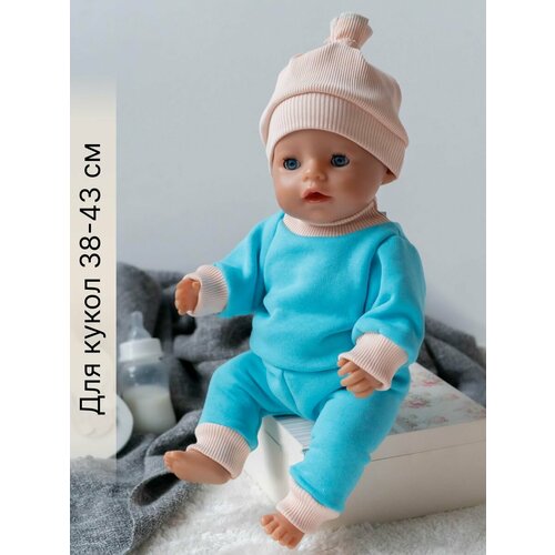 Одежда для куклы Беби Бон (Baby Born) 43см , Rich Line Home Decor, X-992_Голубой-персиковый-с-шапкой