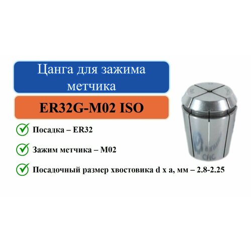 ER32G-M02 ISO(2,8x2,25) Цанга для зажима метчика