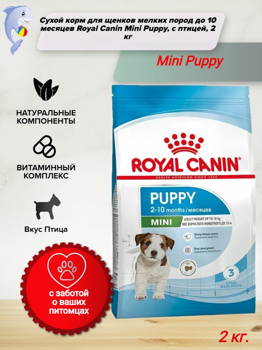 Сухой корм для щенков мелких пород до 10 месяцев Royal Canin Mini Puppy, с птицей, 2 кг