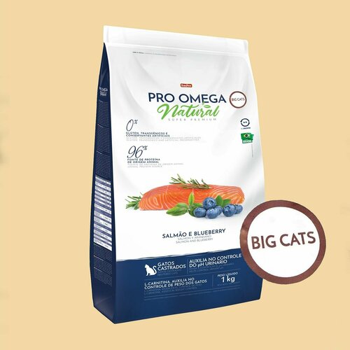 Natural Pro Omega 1 кг для Кастрированных котов / Стерилизованных кошек крупных пород. Лосось и голубика