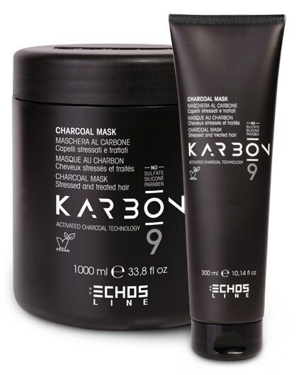 Угольная маска для волос, страдающих от химических процедур и стресс-факторов KARBON 9 Echos Line 300 мл