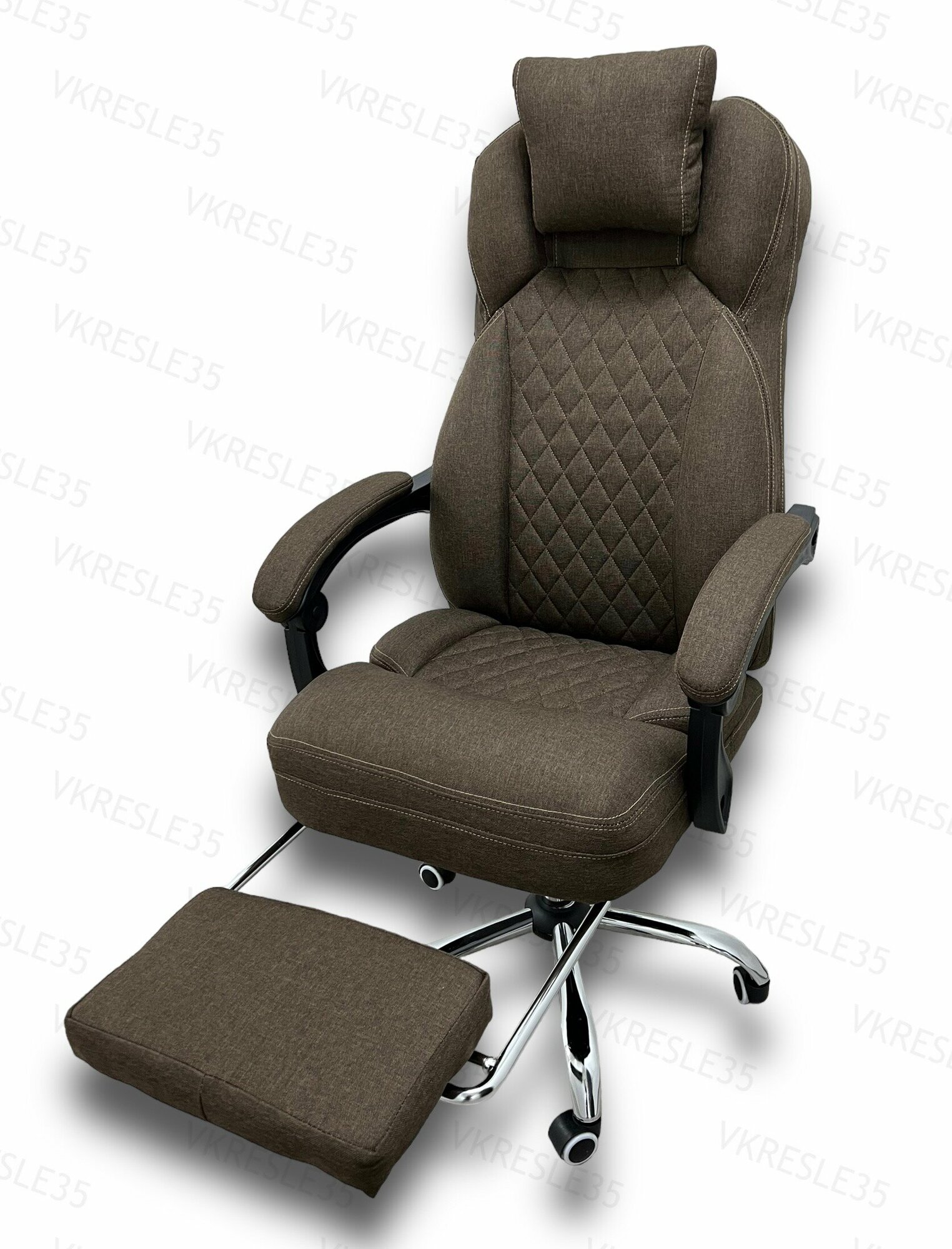 Кресло Компьютерное , Тканевая обивка, цвет Коричневый, с подставкой для ног