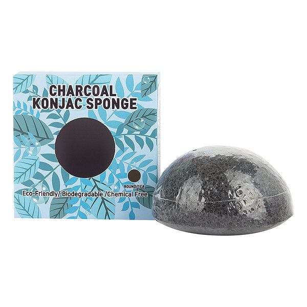 Спонж конняку черный (в коробочке) Trimay Charcoal Konjac Sponge 1 piece